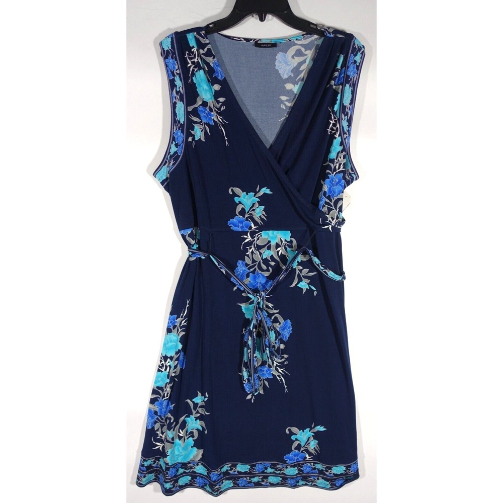 Apt 9 Dress Women Size 1X Navy Floral Midi Length Sleeveless Stretch NWT $58